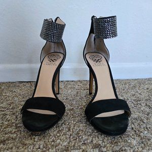 Vince Camuto Women's Fyell Ankle Strap Dress Sandals Black Nubuck Leather 8